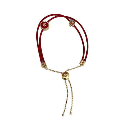 欧美时尚轻奢气质简约通勤镀金双层可调节彩色皮绳手链 手绳