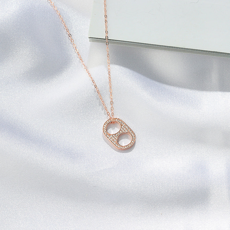 S925 Sterling Silver Cute Diamond Pig Nose Necklace