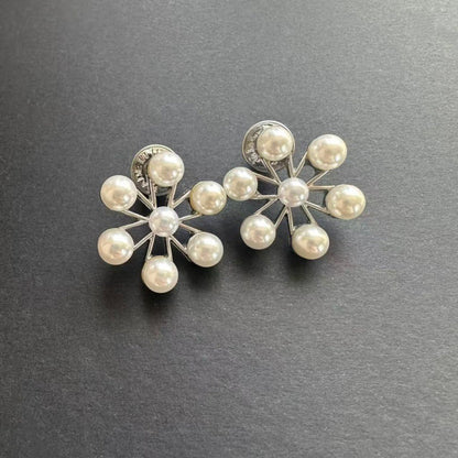 Silver-tone pearl flower earrings with round pearl petals and stud backs