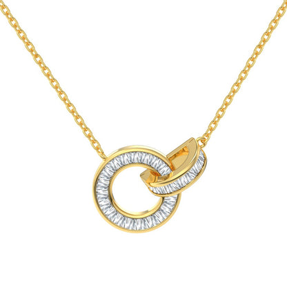 Zirconia Double Circle Interlocking Pendant Necklace