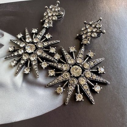 Oscar de la Renta Vintage Full-Crystal Eight-Pointed Star Stud Earrings