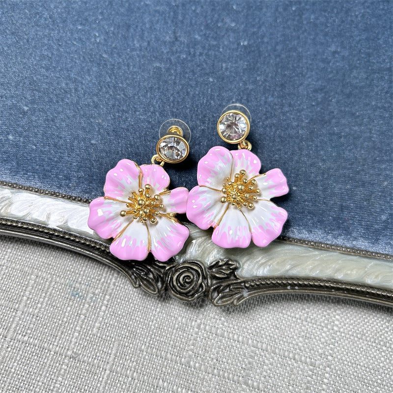 Oscar de la Renta Vintage Enamel Cherry Blossom Earrings