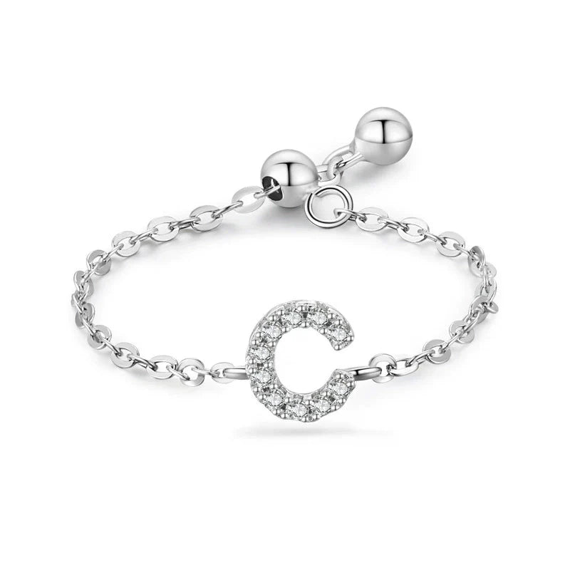 Sterling silver pavé initial bracelet with letter C charm and link chain clasp