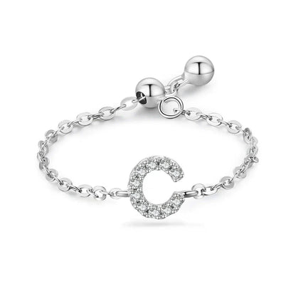 Sterling silver pavé initial bracelet with letter C charm and link chain clasp