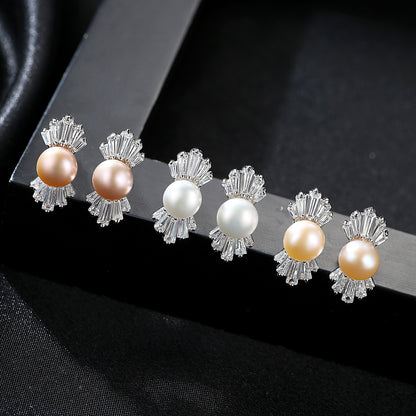 sterling silver pearl stud earrings