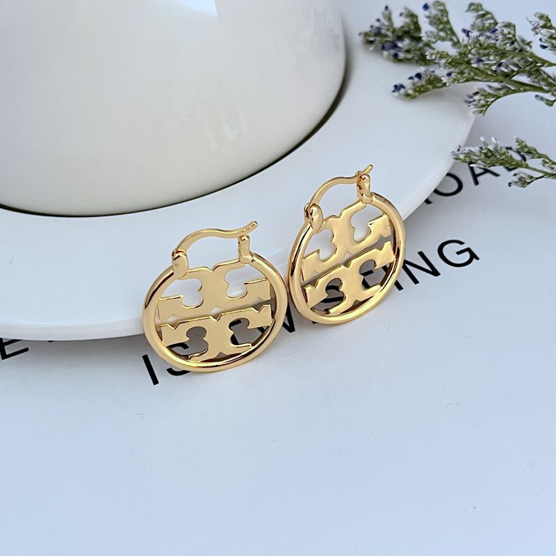Tory Burch Enamel-Inlaid Openwork Logo Metal Earrings