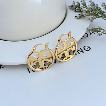 Tory Burch Enamel-Inlaid Openwork Logo Metal Earrings