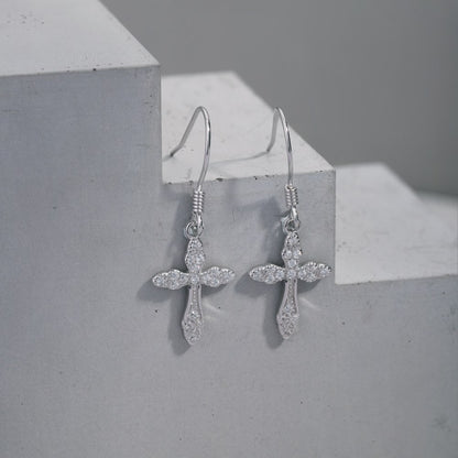 diamond cross hook earrings