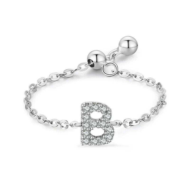 Sterling silver pavé initial bracelet with letter B charm and link chain clasp