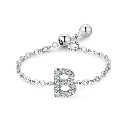 Sterling silver pavé initial bracelet with letter B charm and link chain clasp