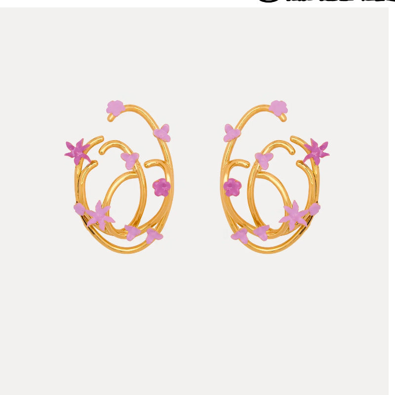 Oscar de la Renta Entwined Geometric Enamel Flower Earrings