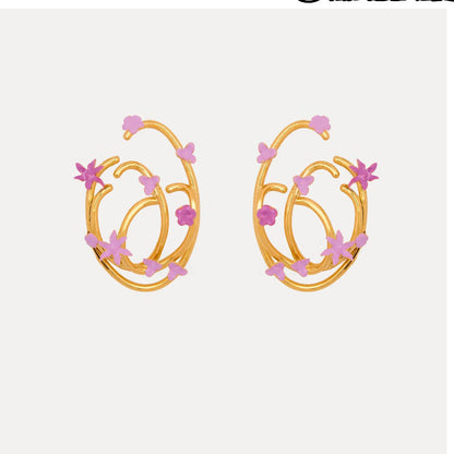 Oscar de la Renta Entwined Geometric Enamel Flower Earrings
