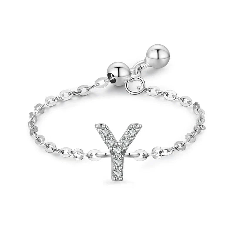 Pavé initial letter bracelet with a glittering “Y” charm in sterling silver chain