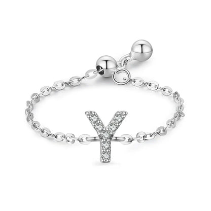 Pavé initial letter bracelet with a glittering “Y” charm in sterling silver chain