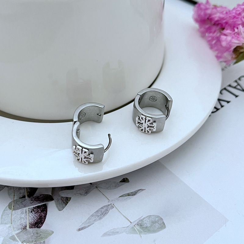 Tory Burch Matte Wide-Band Logo Metal Earrings for Women