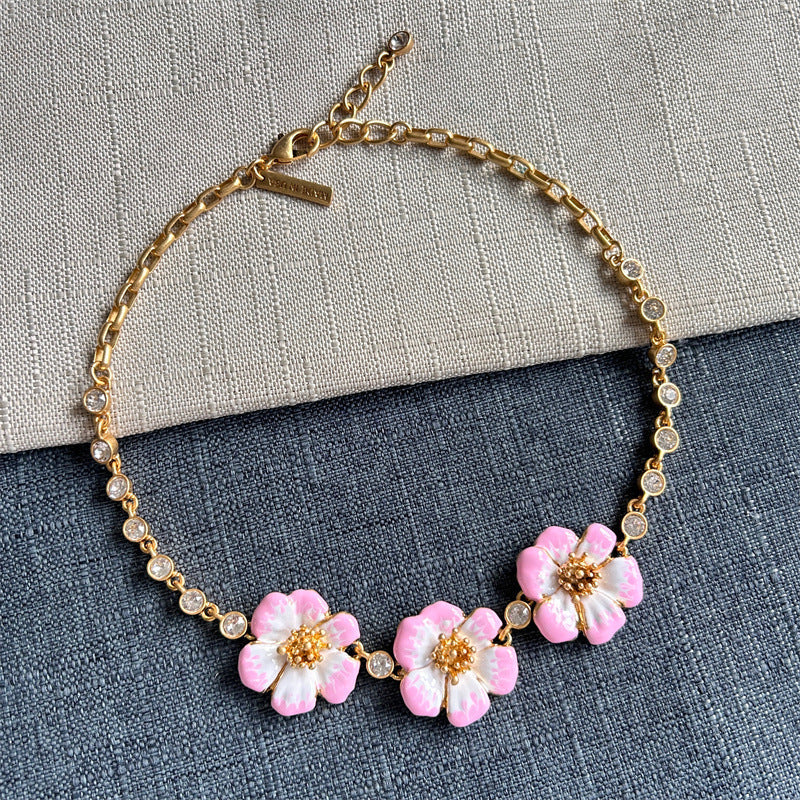 Oscar de la Renta Enamel Cherry Blossom Pendant Necklace