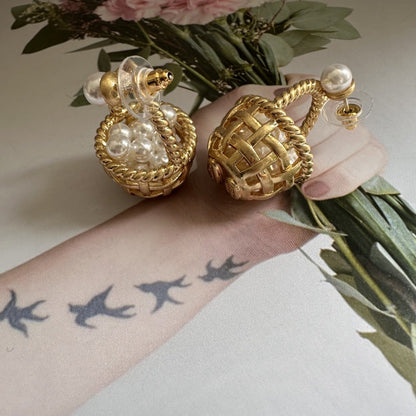 Oscar de la Renta Unique Pastoral Floral Basket Stud Earrings