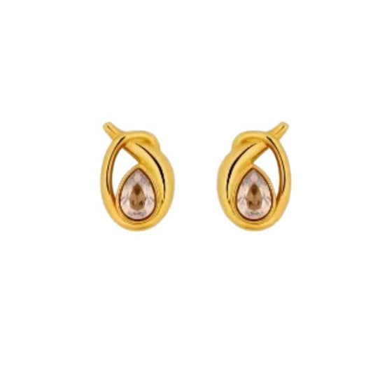 Gold-tone loop teardrop earrings with a clear oval center stone