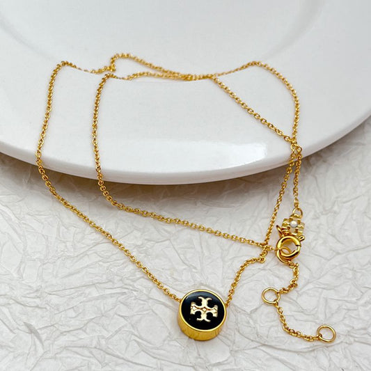 Tory Burch Classic Enamel Round Metal Necklace Women