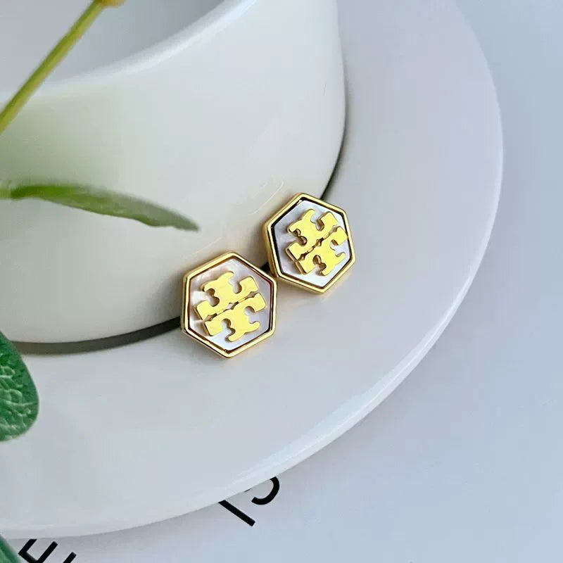 Tory Burch Shell Hexagonal Earrings - JIMMY JEWELRY 01
