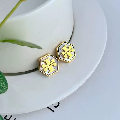 Tory Burch Shell Hexagonal Earrings - JIMMY JEWELRY 01