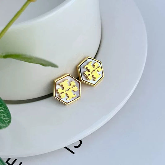 Tory Burch Shell Hexagonal Earrings - JIMMY JEWELRY 01