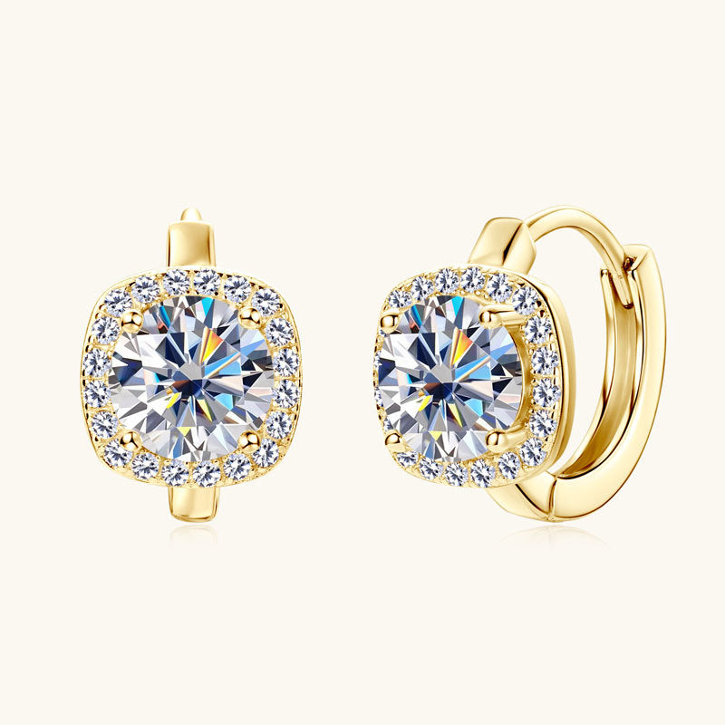 Moissanite Halo Huggie Hoop Earrings