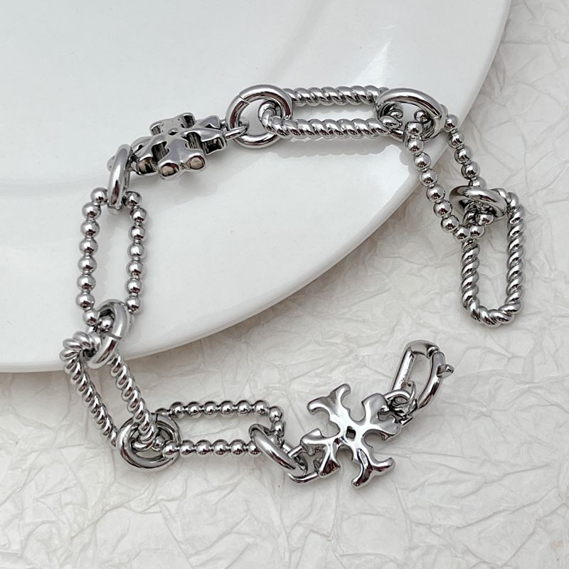 Silver square chunky chain logo bracelet with star-shaped emblem charm and bead-link strands