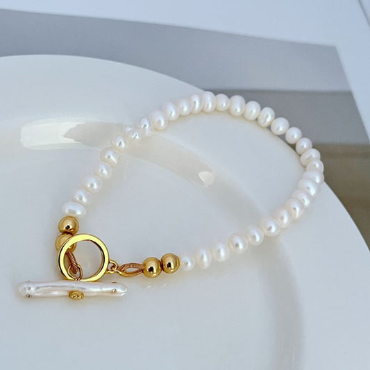 Tory Burch Natural Freshwater Pearl Bead OT-Clasp Bracelet