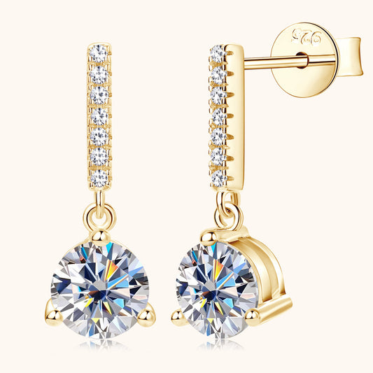 Moissanite Drop Earrings with Pave Bar