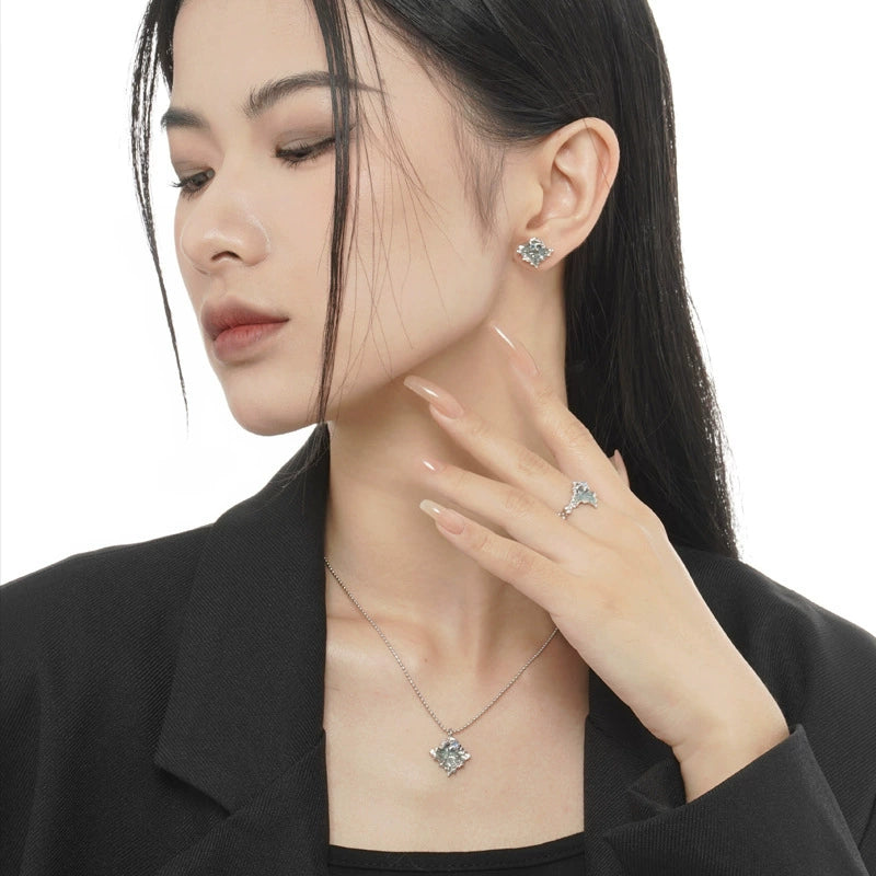 Textured Diamond Enamel Ring S925 Sterling Silver