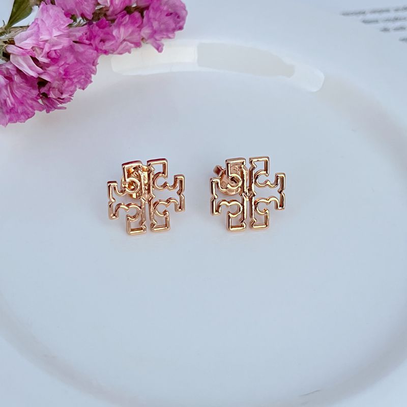Tory Burch Simple Hollow Logo Metal Stud Earrings