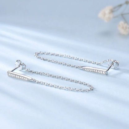 S925 Silver CZ Bar Chain Drop Earrings 46mm Dangle | JIMMY JEWELRY
