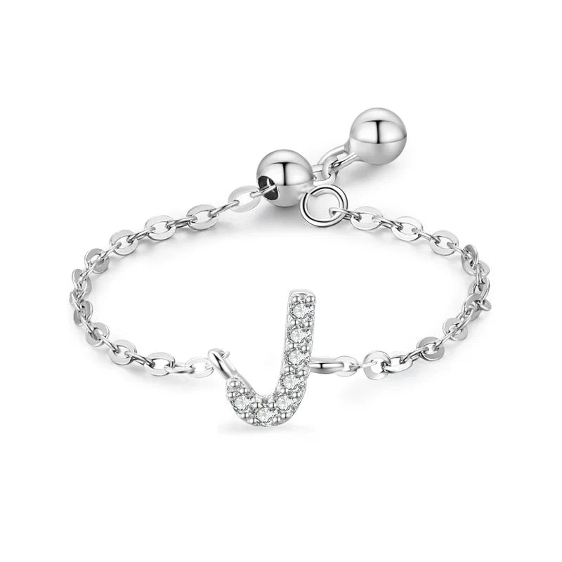 Sterling silver pavé letter V bracelet with link chain and round toggle clasp