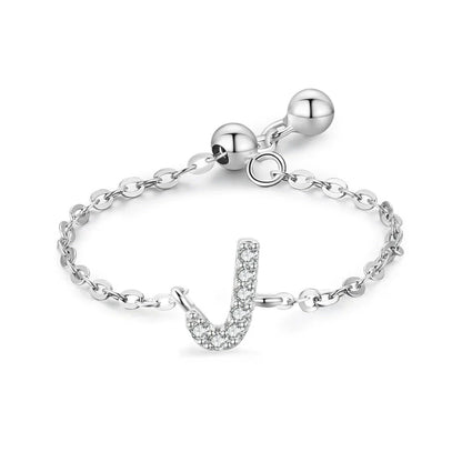 Sterling silver pavé letter V bracelet with link chain and round toggle clasp