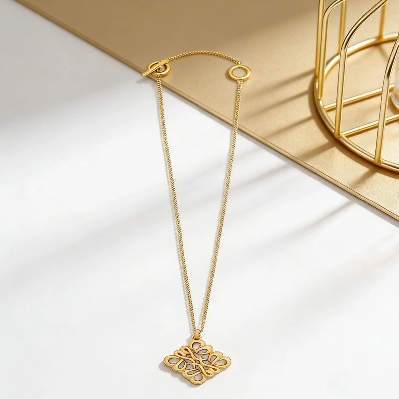 LOEWE Classic Cut-out Logo Square Pendant Necklace