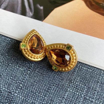 Oscar de la Renta heart-shaped crystal stud clip-on earrings