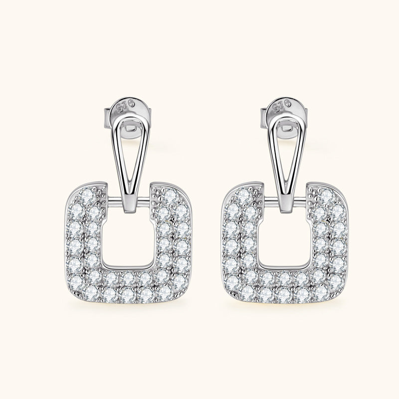 Moissanite Square Outline Drop Earrings Stud
