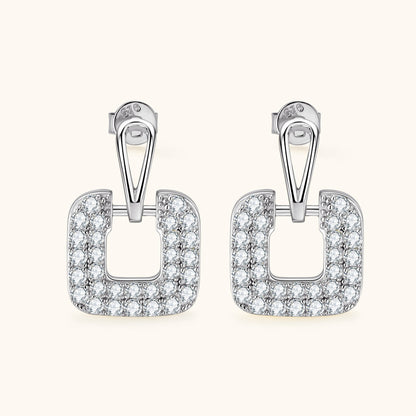 Moissanite Square Outline Drop Earrings Stud