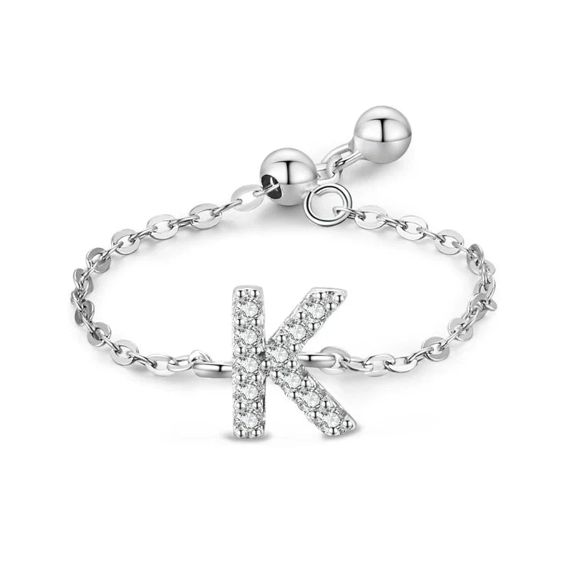 Sterling silver pavé letter K bracelet with link chain and round toggle clasp