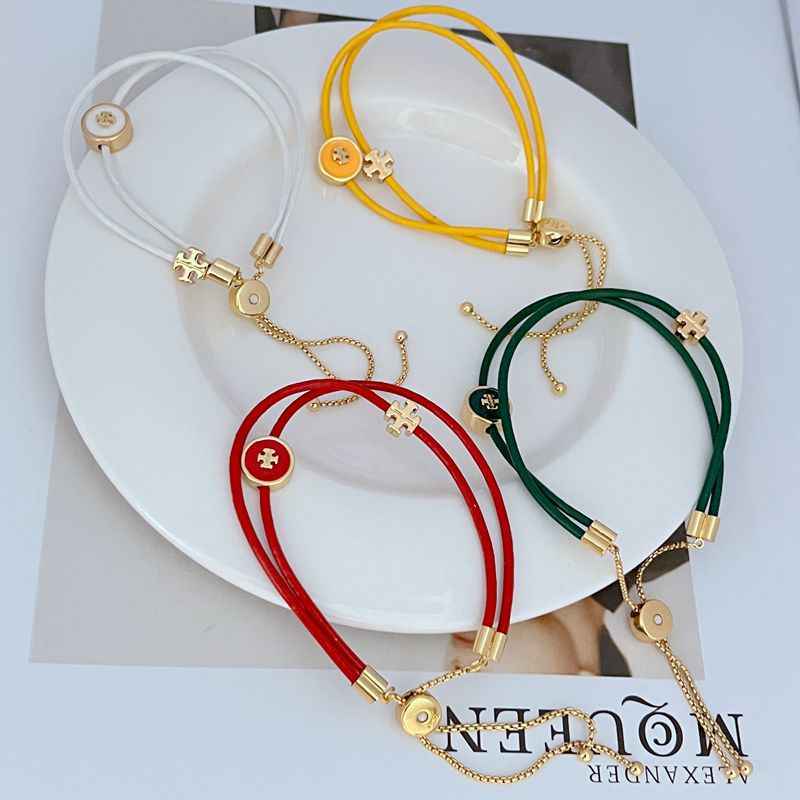 欧美时尚轻奢气质简约通勤镀金双层可调节彩色皮绳手链 手绳