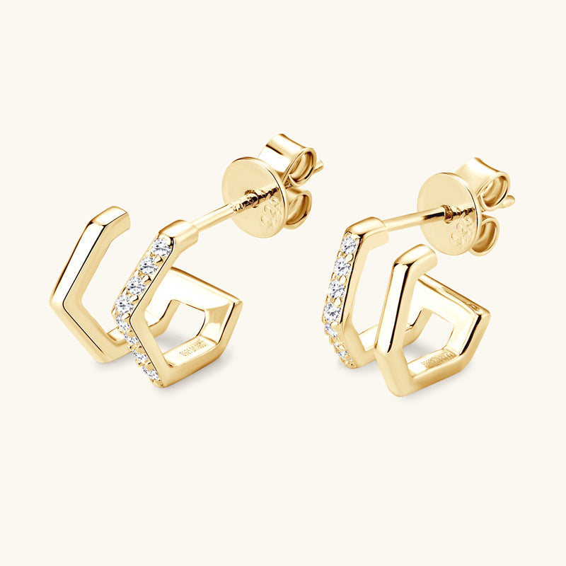 Moissanite Hexagonal Hoop Earrings