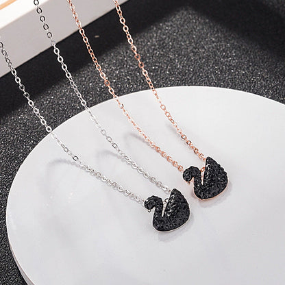 S925 Silver Iconic Mini Black Swan Necklace Swarovski