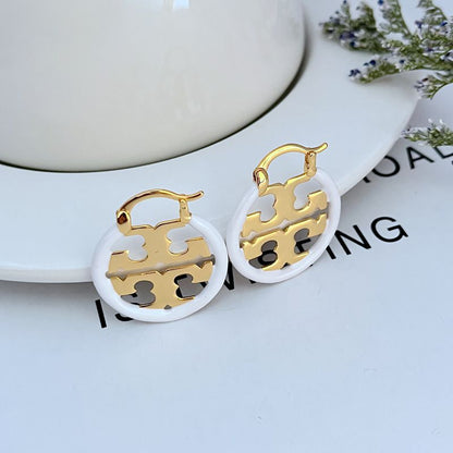 Tory Burch Enamel-Inlaid Openwork Logo Metal Earrings