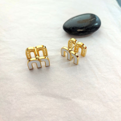 Miu Miu Enamel Double-Sided Diamond-Embellished M-Shaped Earrings