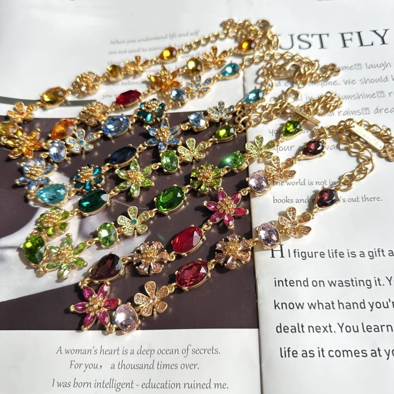 Oscar de la Renta Premium Floral Colorful Zircon Necklace Ideal Banquets Weddings