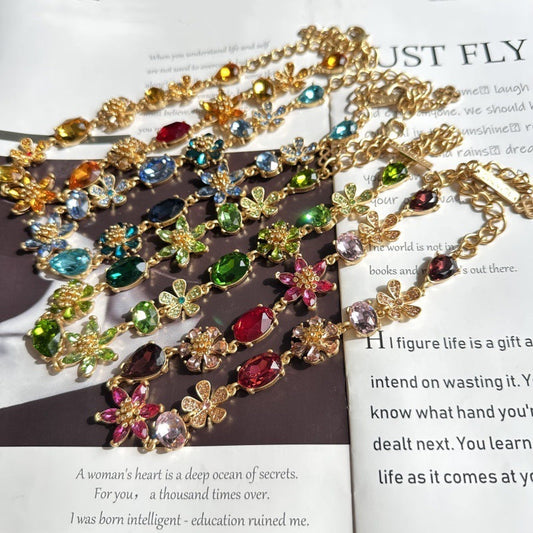 Oscar de la Renta Premium Floral Colorful Zircon Necklace Ideal Banquets Weddings