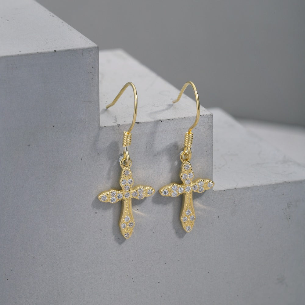 diamond cross hook earrings