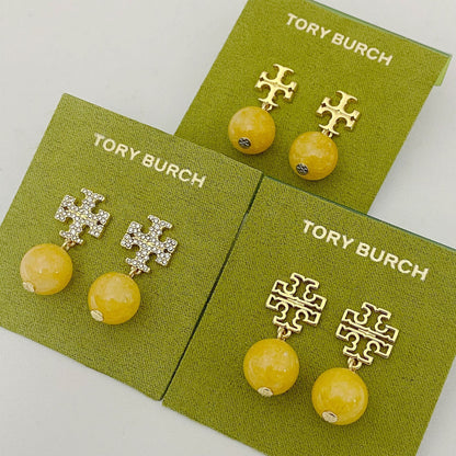 Tory Burch Fresh Sweet Agate Bead Metal Pendant Earrings