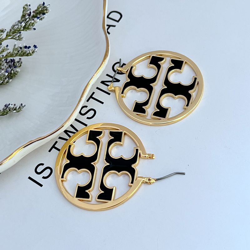Tory Burch Exquisite Enamel Logo Round Metal Large Earrings